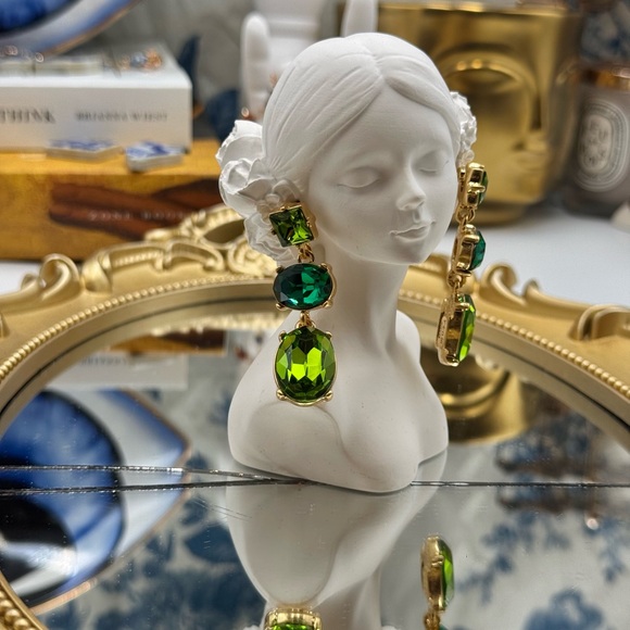 🆕 OSCAR DE LA RENTA 🧿 NWOT Claudia Crystal Drop Earrings, Emerald Multi - Picture 6 of 16